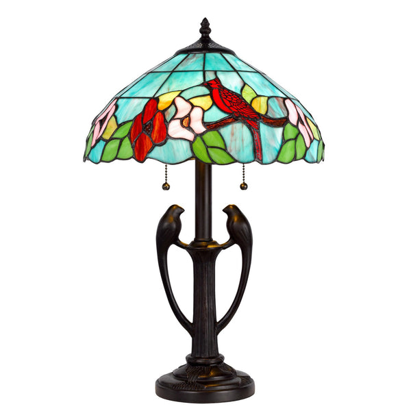 22 Inch Classic Table Lamp Bird Art Stained Glass Shade Antique Bronze
