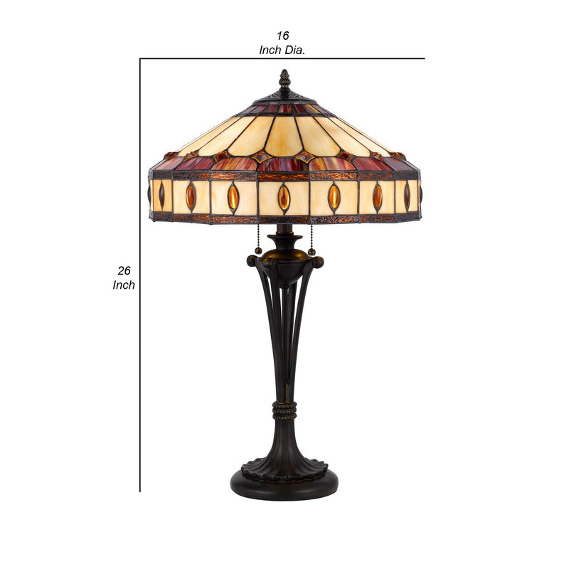 Xia 26 Inch Tiffany Style Vintage Table Lamp Glass Shade Antique Bronze-zoom-