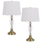 25 Inch Modern Table Lamp Hardback Fabric Shade Glass Body Antique Brass