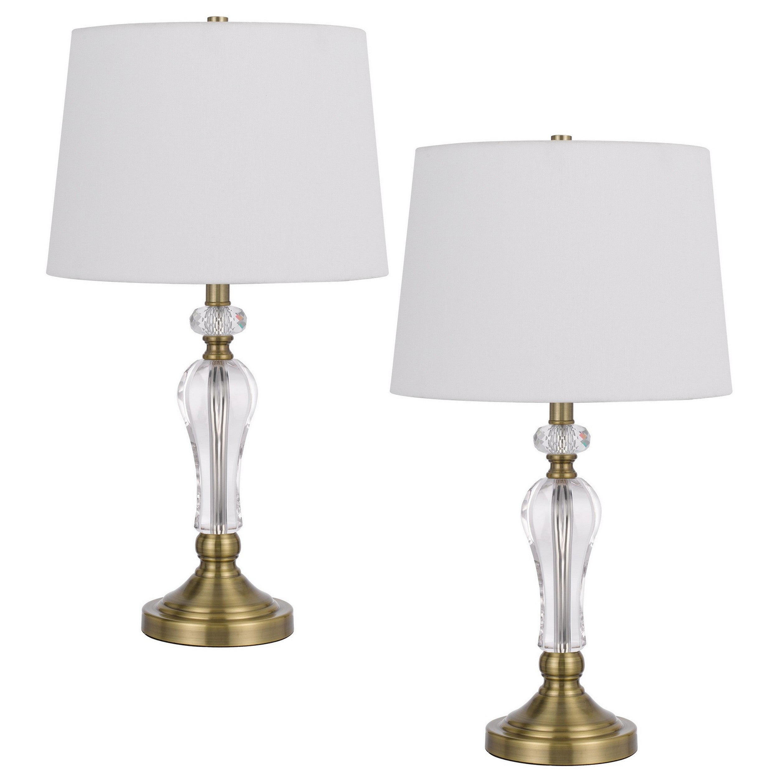 25 Inch Modern Table Lamp Hardback Fabric Shade Glass Body Antique Brass