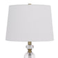 25 Inch Modern Table Lamp Hardback Fabric Shade Glass Body Antique Brass