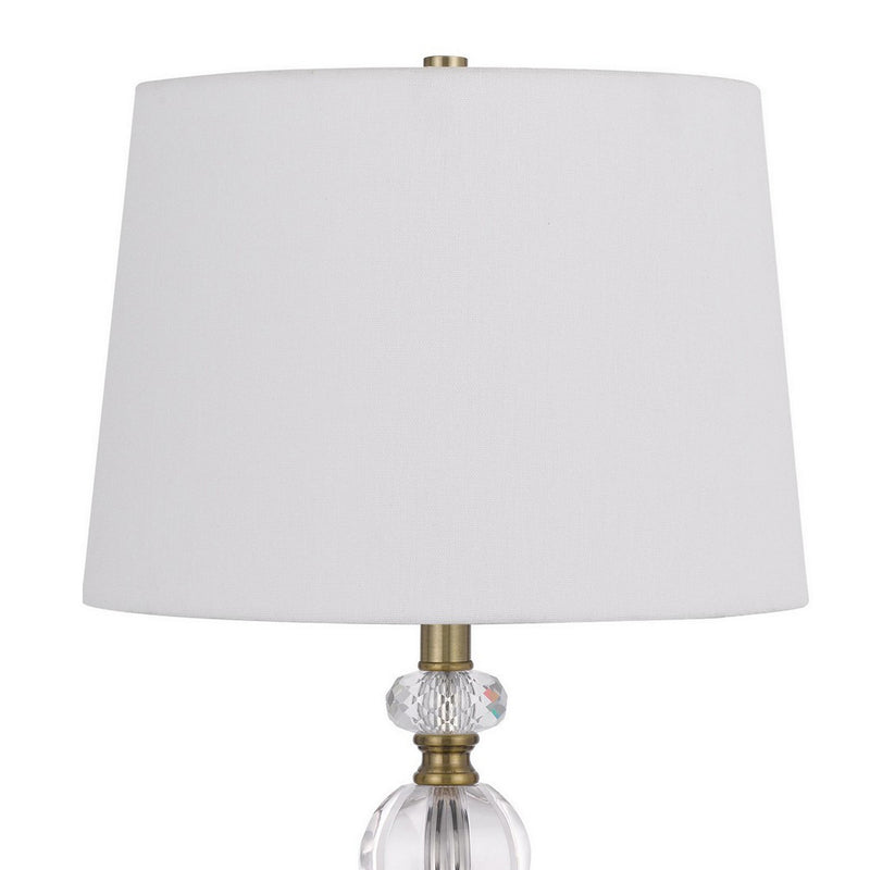 25 Inch Modern Table Lamp Hardback Fabric Shade Glass Body Antique Brass-zoom-