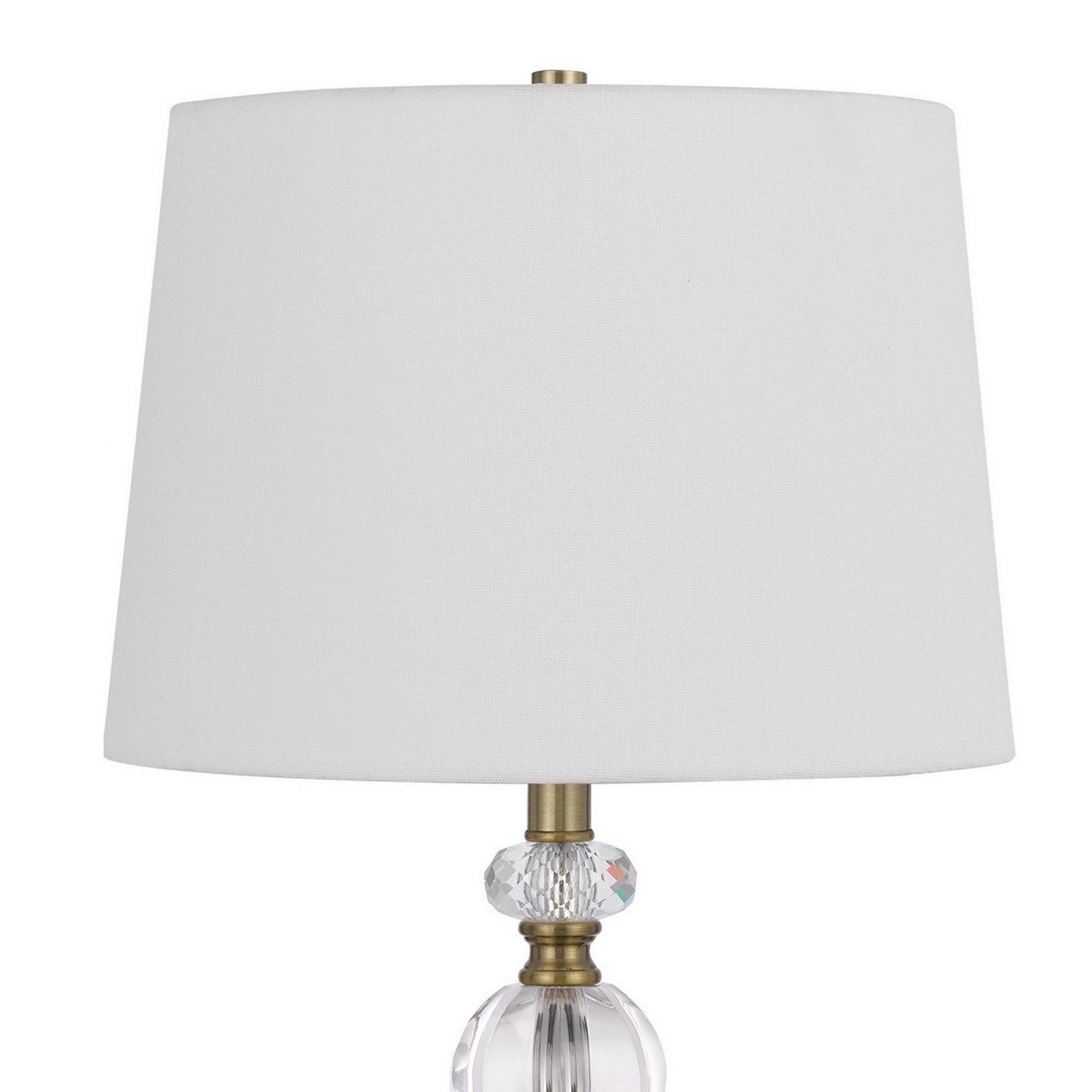 25 Inch Modern Table Lamp Hardback Fabric Shade Glass Body Antique Brass