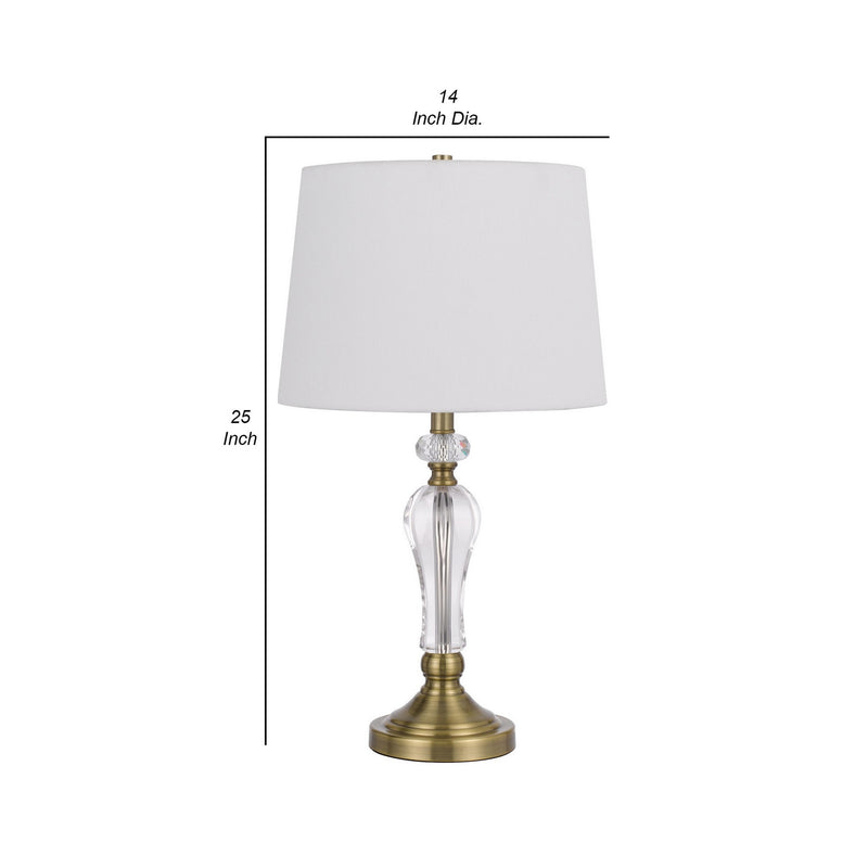 25 Inch Modern Table Lamp Hardback Fabric Shade Glass Body Antique Brass-zoom-