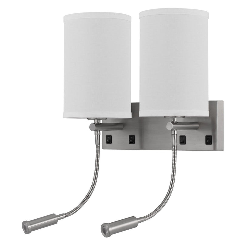 Liam 24 Inch Modern Wall Lamp Hardback Fabric Shade 2 Led Metal Silver-zoom-