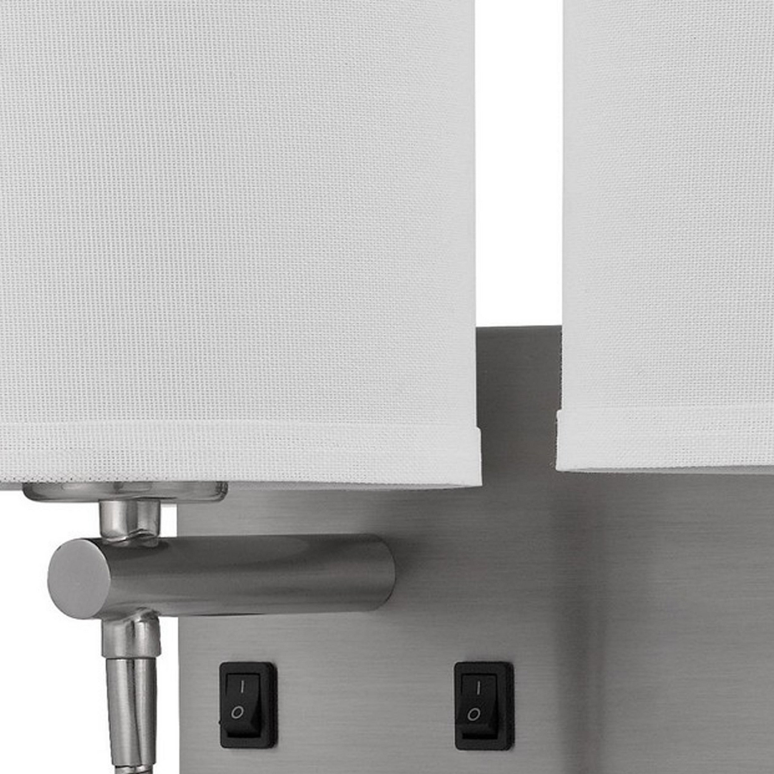 Liam 24 Inch Modern Wall Lamp Hardback Fabric Shade 2 Led Metal Silver-zoom-3