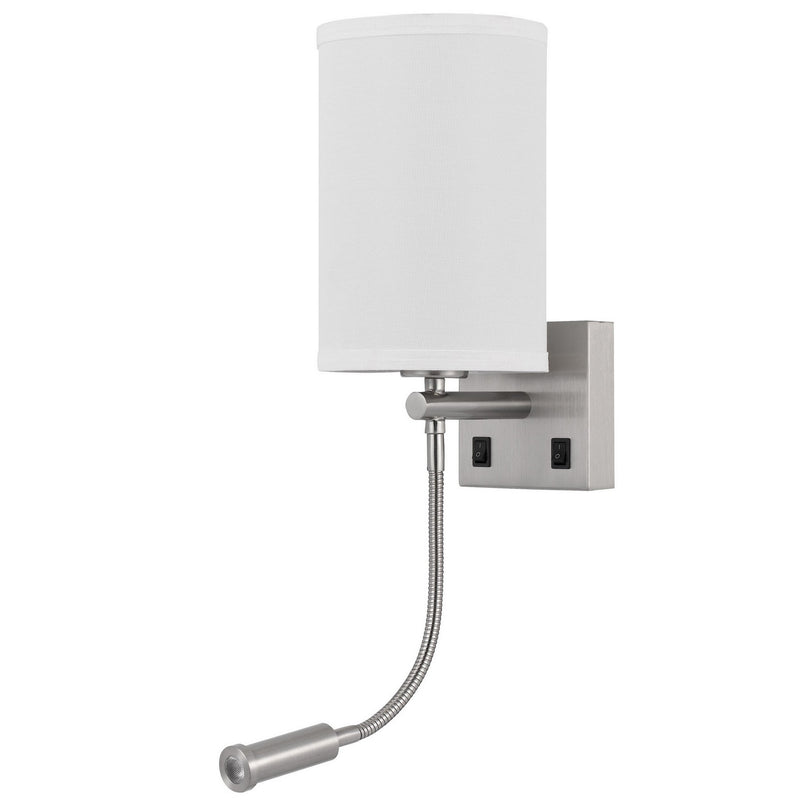 Liam 25 Inch Modern Wall Lamp Hardback Fabric Shade 1 Led Metal Silver-zoom-