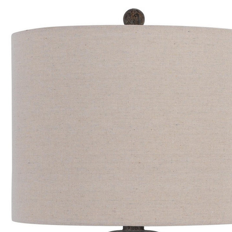 31 Inch Accent Table Lamp Resin Turned Base Set of 2 Beige Gray-zoom-