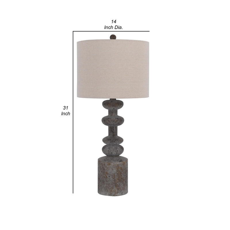 31 Inch Accent Table Lamp Resin Turned Base Set of 2 Beige Gray-zoom-