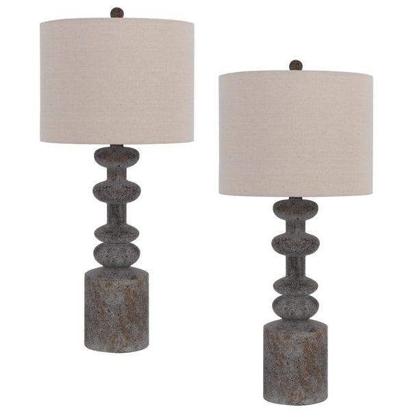 31 Inch Accent Table Lamp Resin Turned Base Set of 2 Beige Gray