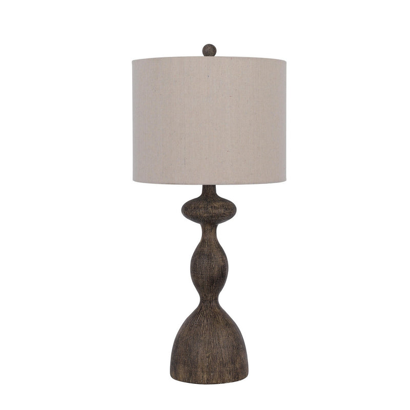 30 Inch 2 Table Lamps Resin Accent Turned Base Rustic Wood Brown Beige-zoom-