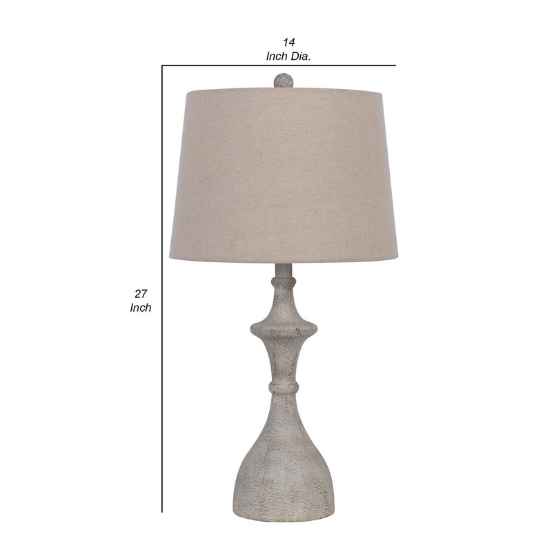 27 Inch Set of 2 Classic Resin Accent Table Lamp Turned Beige Rustic Gray-zoom-