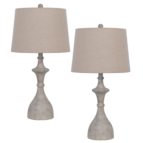 27 Inch Set of 2 Classic Resin Accent Table Lamp Turned Beige Rustic Gray