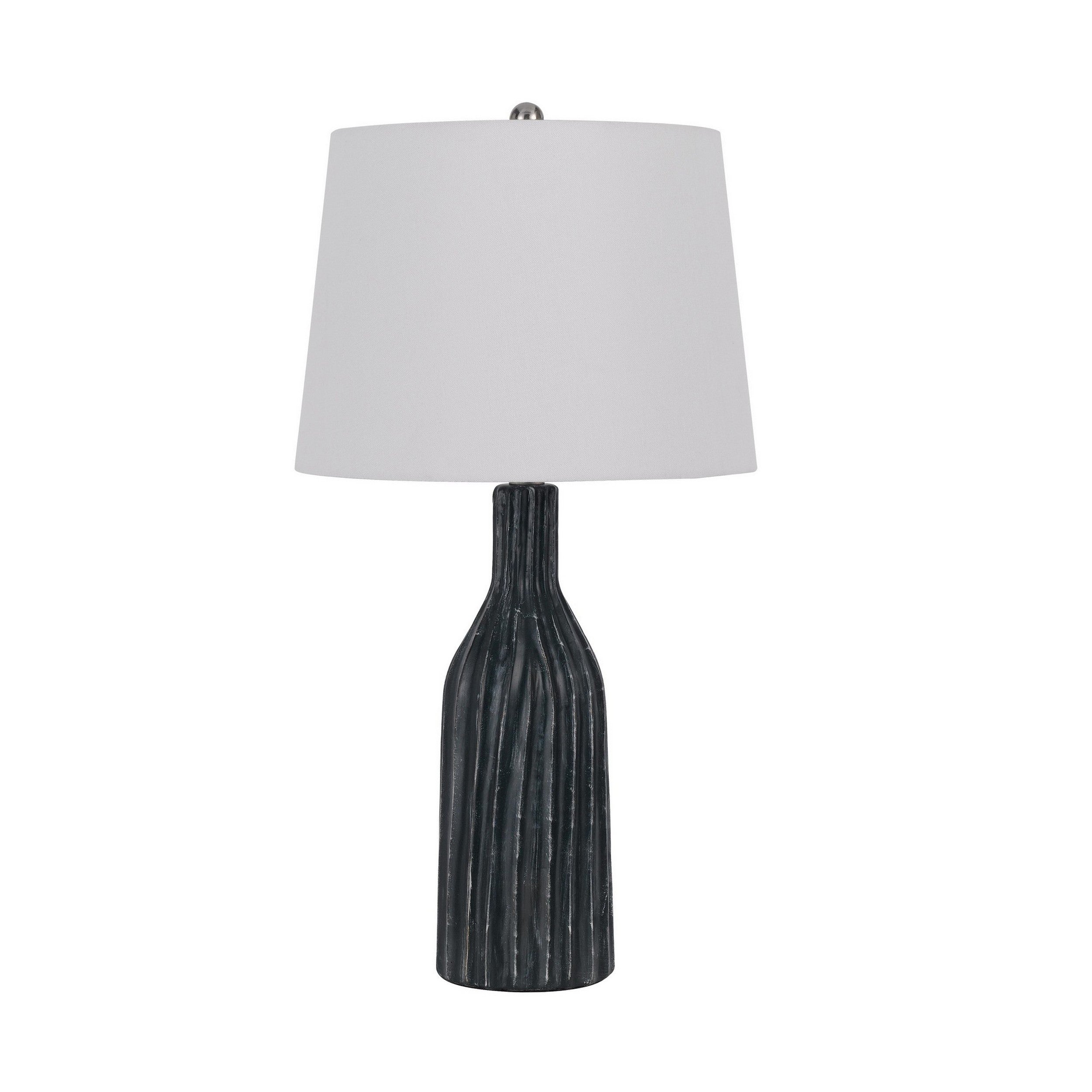 25 Inch Set of 2 Artisanal Ceramic Accent Table Lamp Fluted Grayed Black-zoom-2