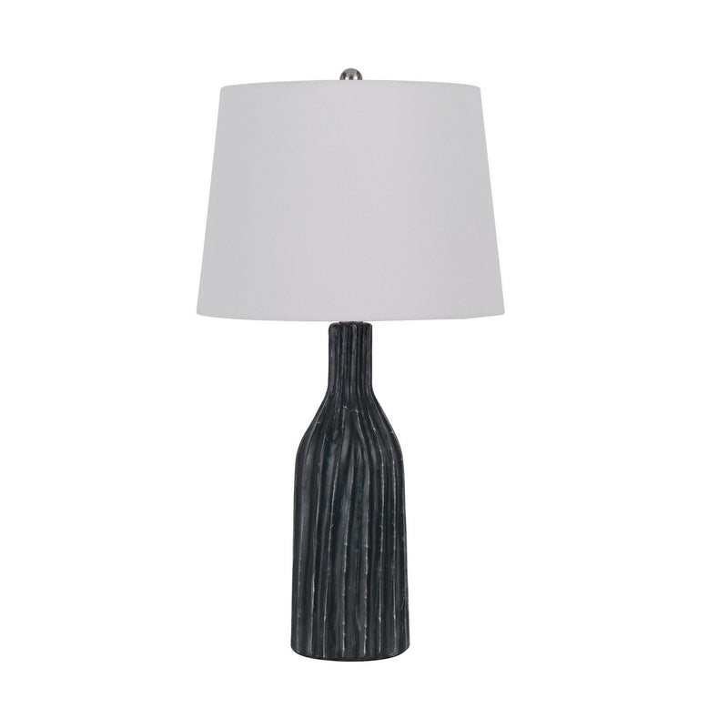 25 Inch Set of 2 Artisanal Ceramic Accent Table Lamp Fluted Grayed Black-zoom-