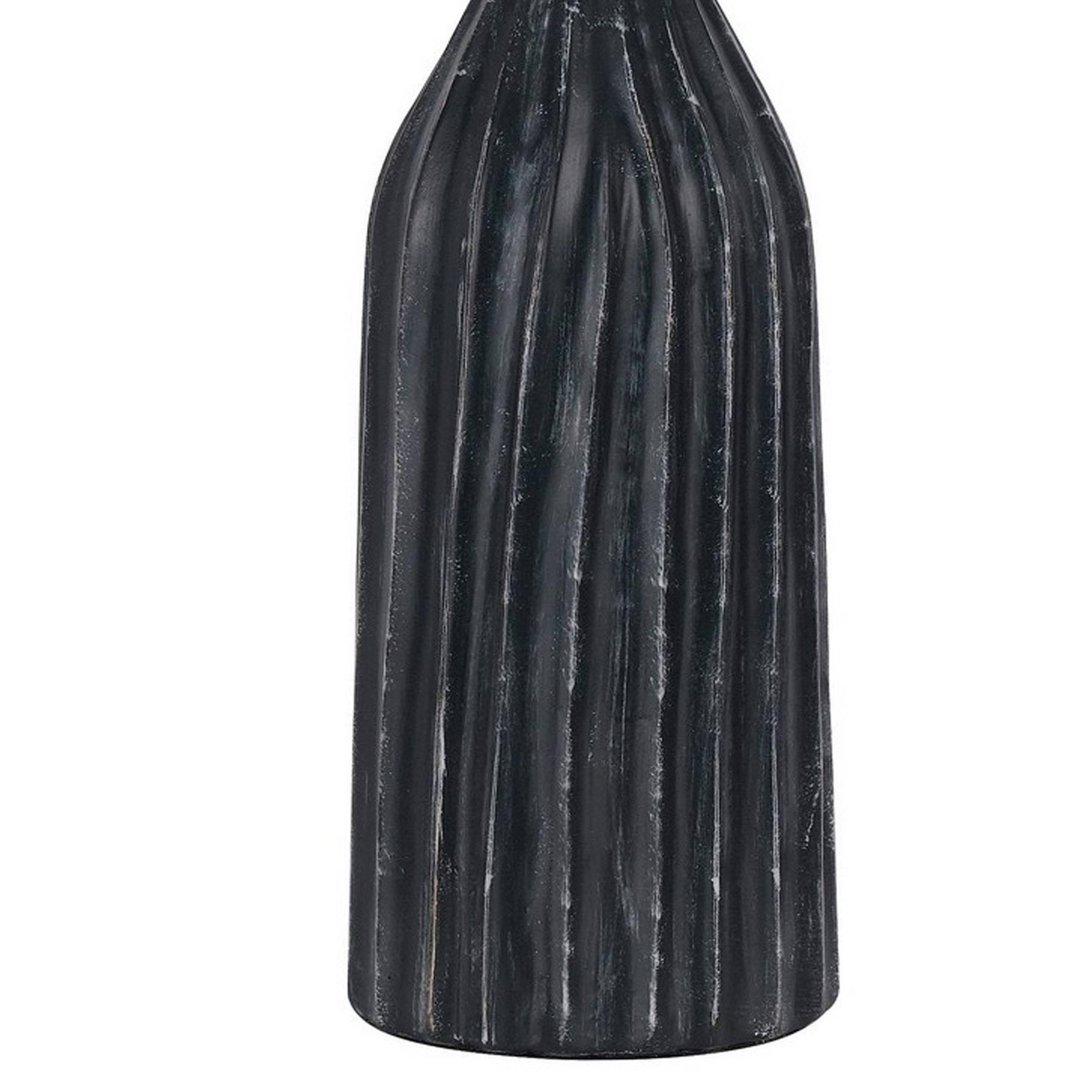 25 Inch Set of 2 Artisanal Ceramic Accent Table Lamp Fluted Grayed Black-zoom-4