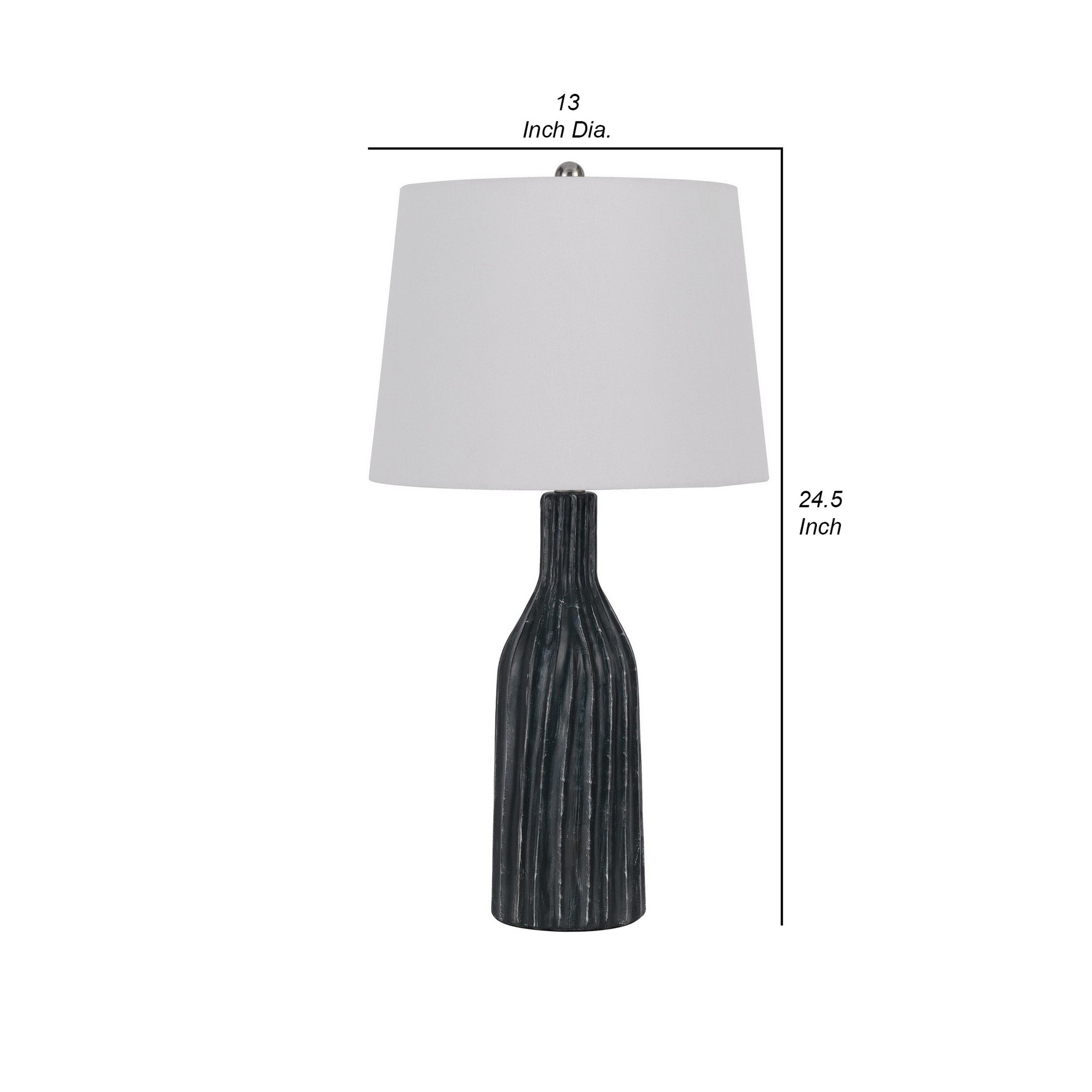 25 Inch Set of 2 Artisanal Ceramic Accent Table Lamp Fluted Grayed Black-zoom-5