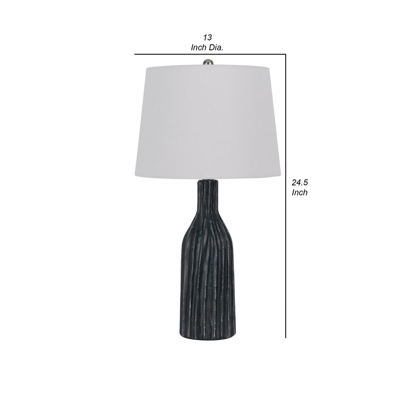 25 Inch Set of 2 Artisanal Ceramic Accent Table Lamp Fluted Grayed Black-zoom-