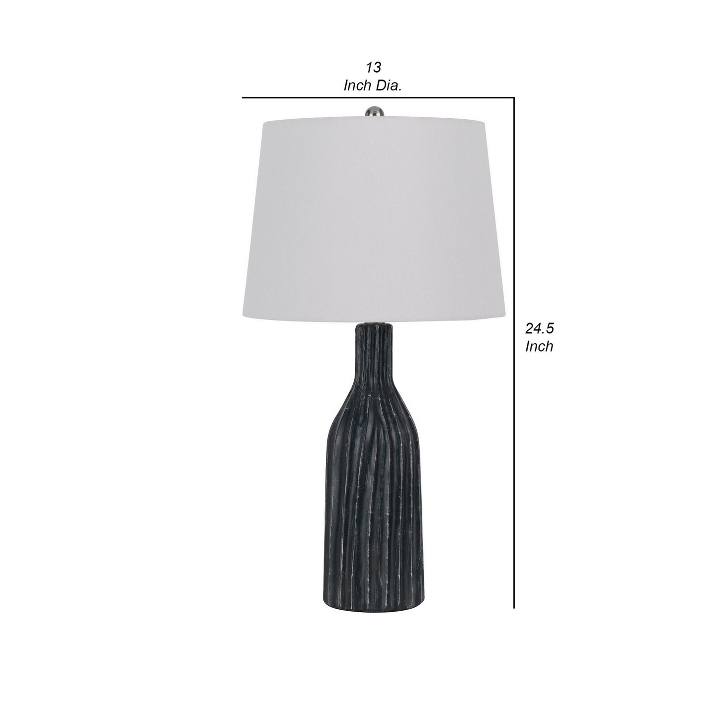25 Inch Set of 2 Artisanal Ceramic Accent Table Lamp Fluted Grayed Black