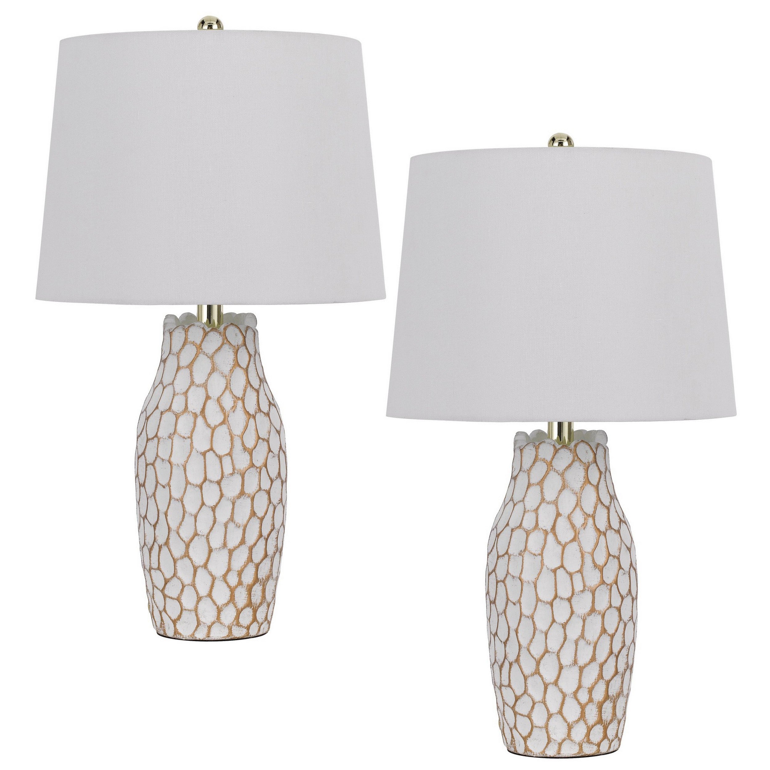 23 Inch Set of 2 Ceramic Accent Table Lamp Hammered Base White Gold-zoom-1