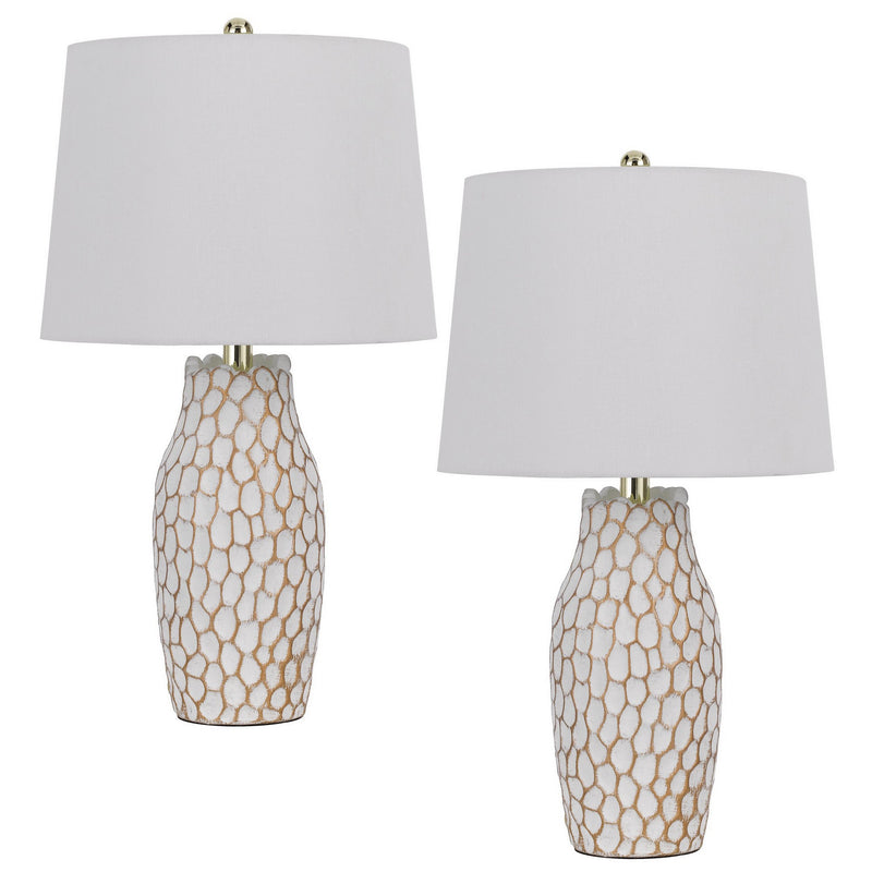 23 Inch Set of 2 Ceramic Accent Table Lamp Hammered Base White Gold-zoom-