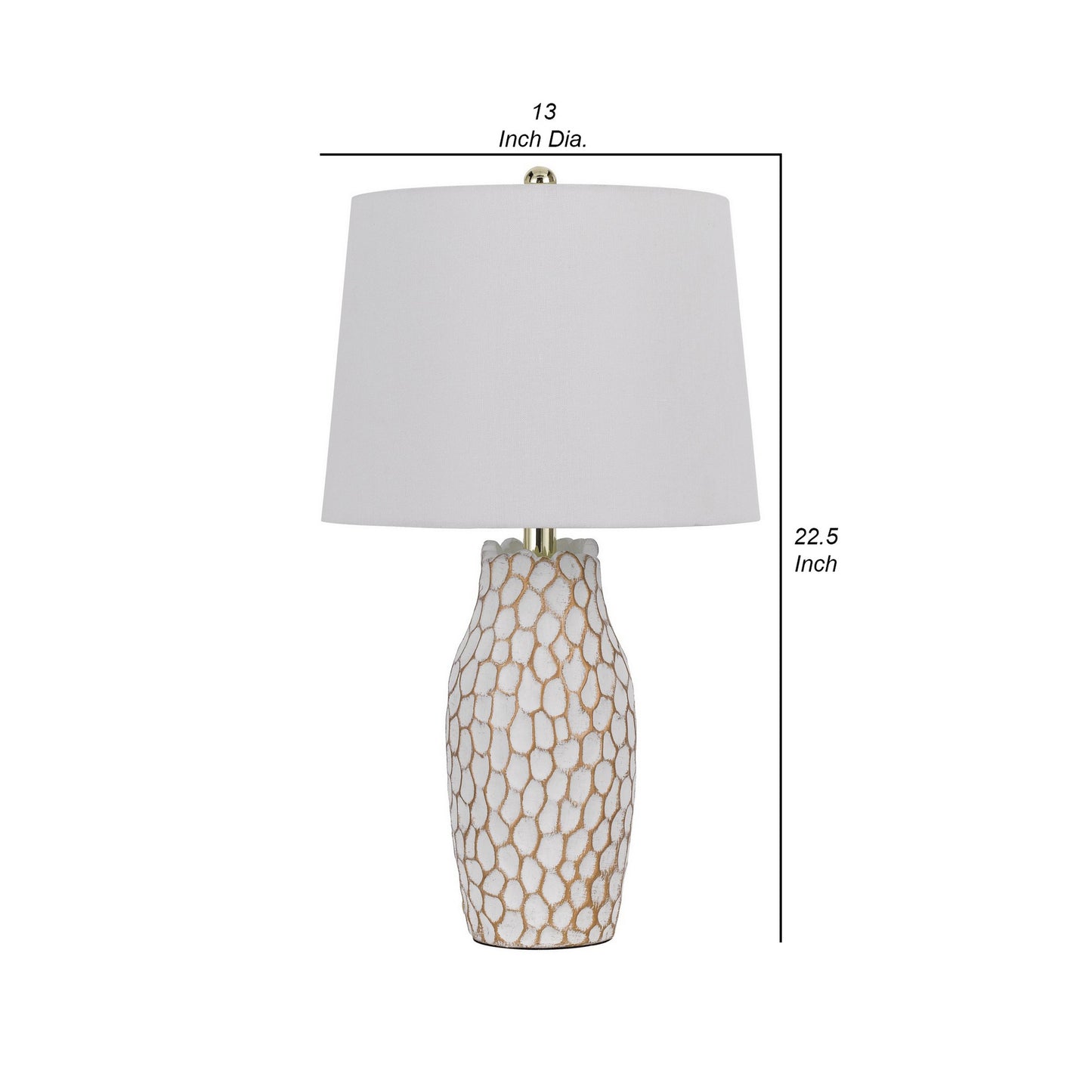 23 Inch Set of 2 Ceramic Accent Table Lamp Hammered Base White Gold