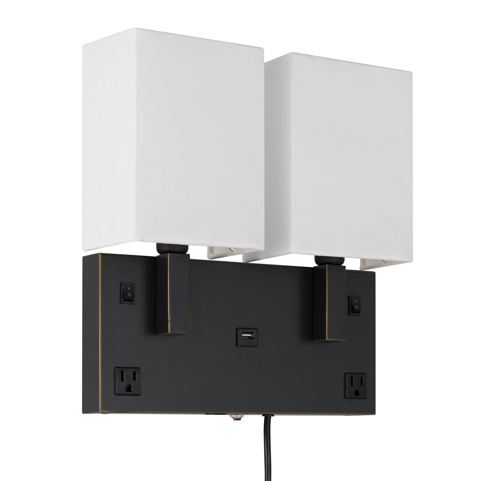 Olive Modern Metal Wall Lamp 2 Shades Usb 2 Power Outlets White Black-zoom-1
