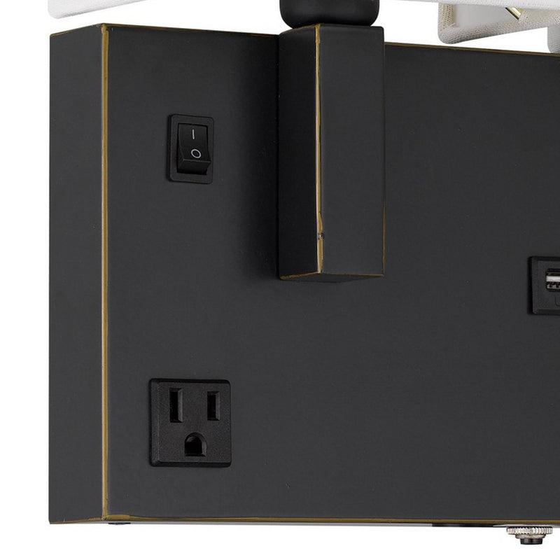 Olive Modern Metal Wall Lamp 2 Shades Usb 2 Power Outlets White Black-zoom-