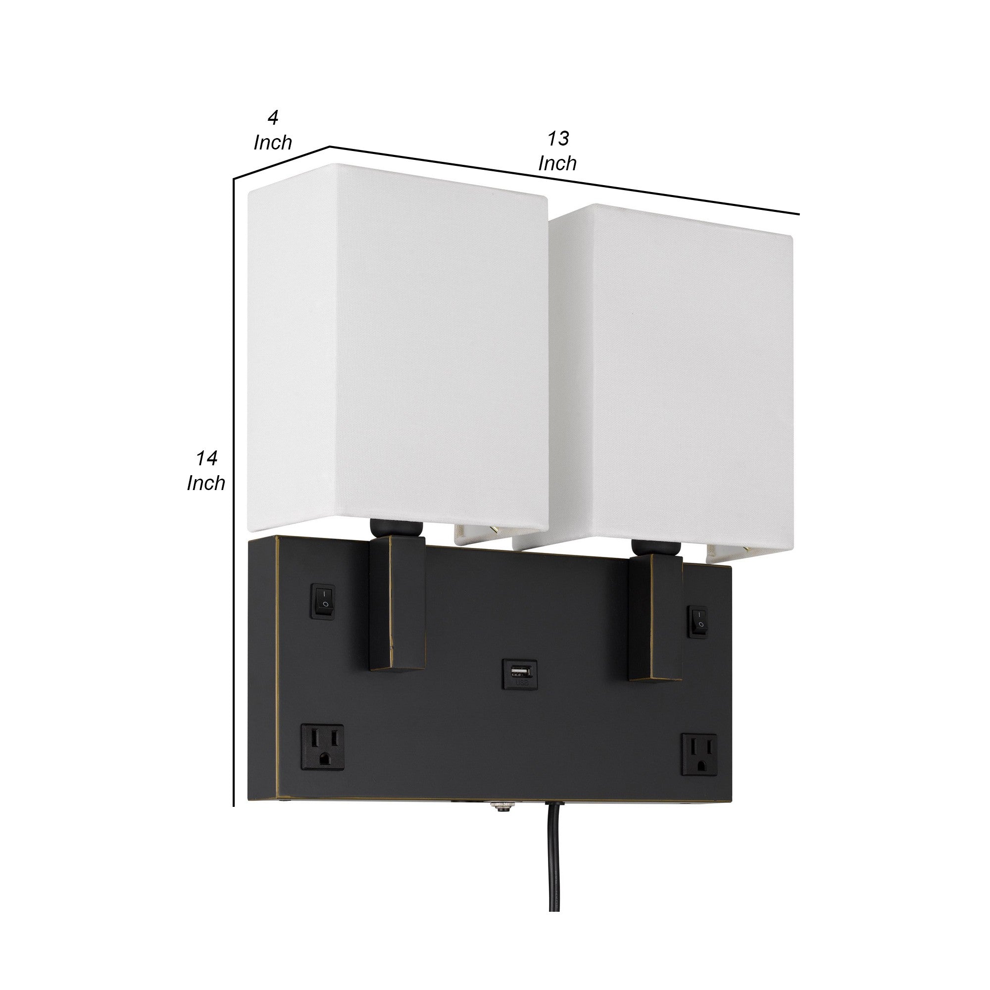Olive Modern Metal Wall Lamp 2 Shades Usb 2 Power Outlets White Black-zoom-5