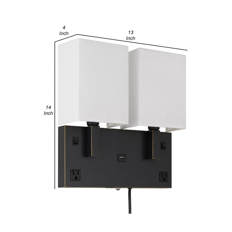 Olive Modern Metal Wall Lamp 2 Shades Usb 2 Power Outlets White Black-zoom-