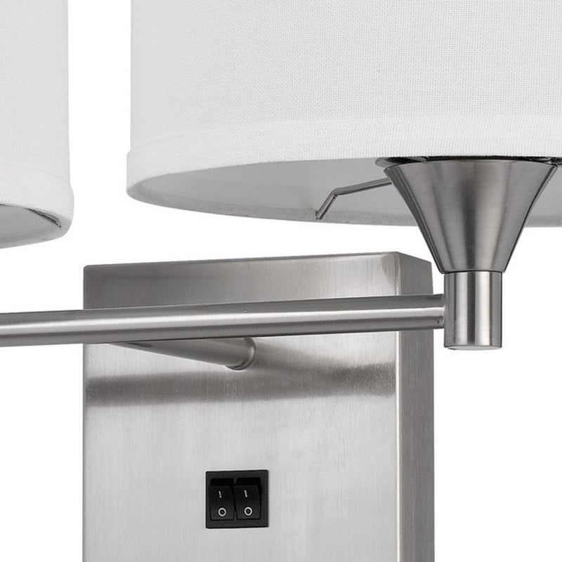 Rexi Modern Metal Wall Lamp 2 Shades Usb 2 Power Outlets White Silver-zoom-
