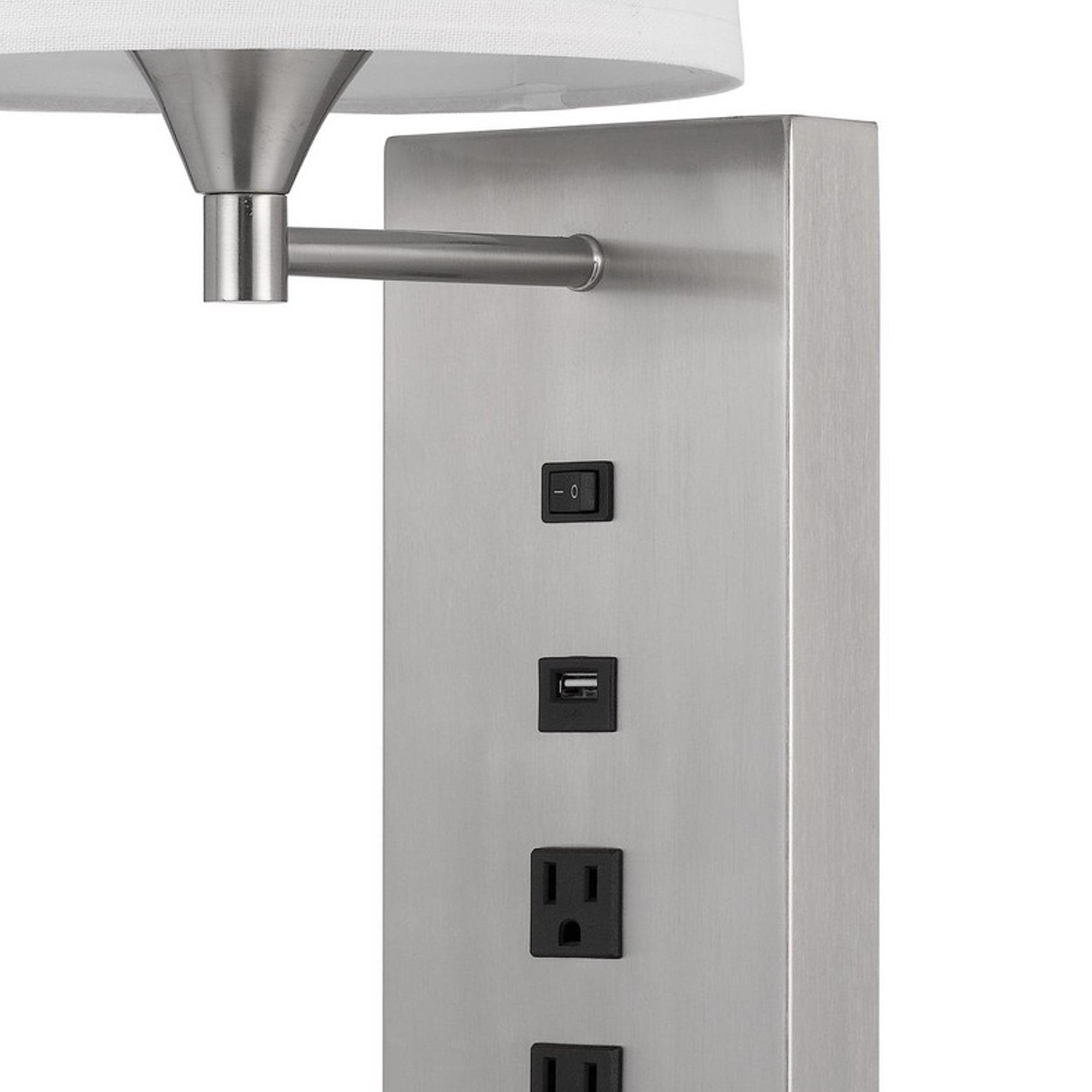 Rexi 19 Inch Modern Metal Wall Lamp Usb 2 Power Outlets White Silver-zoom-2
