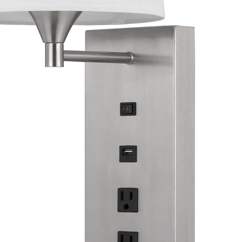 Rexi 19 Inch Modern Metal Wall Lamp Usb 2 Power Outlets White Silver-zoom-