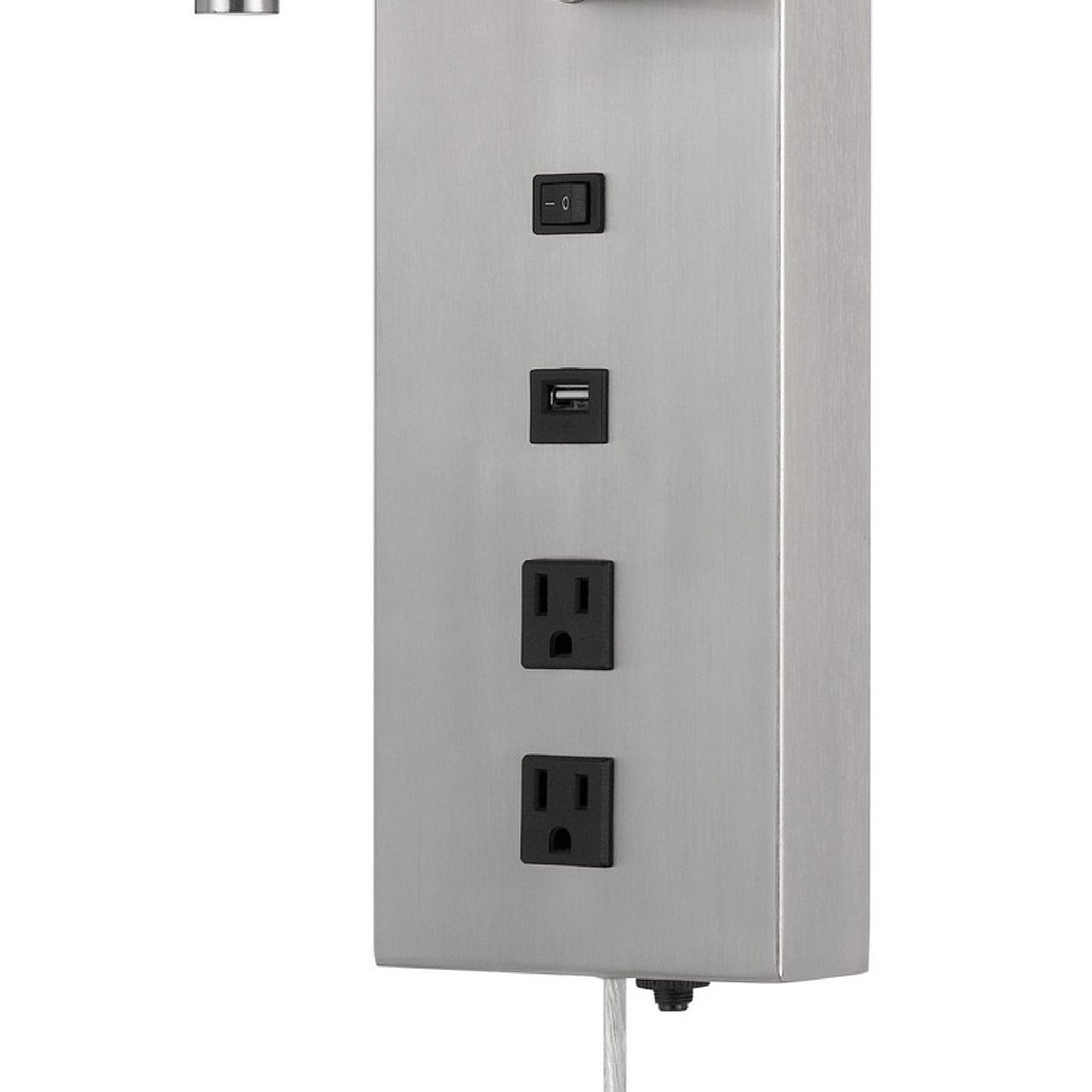 Rexi 19 Inch Modern Metal Wall Lamp Usb 2 Power Outlets White Silver-zoom-4