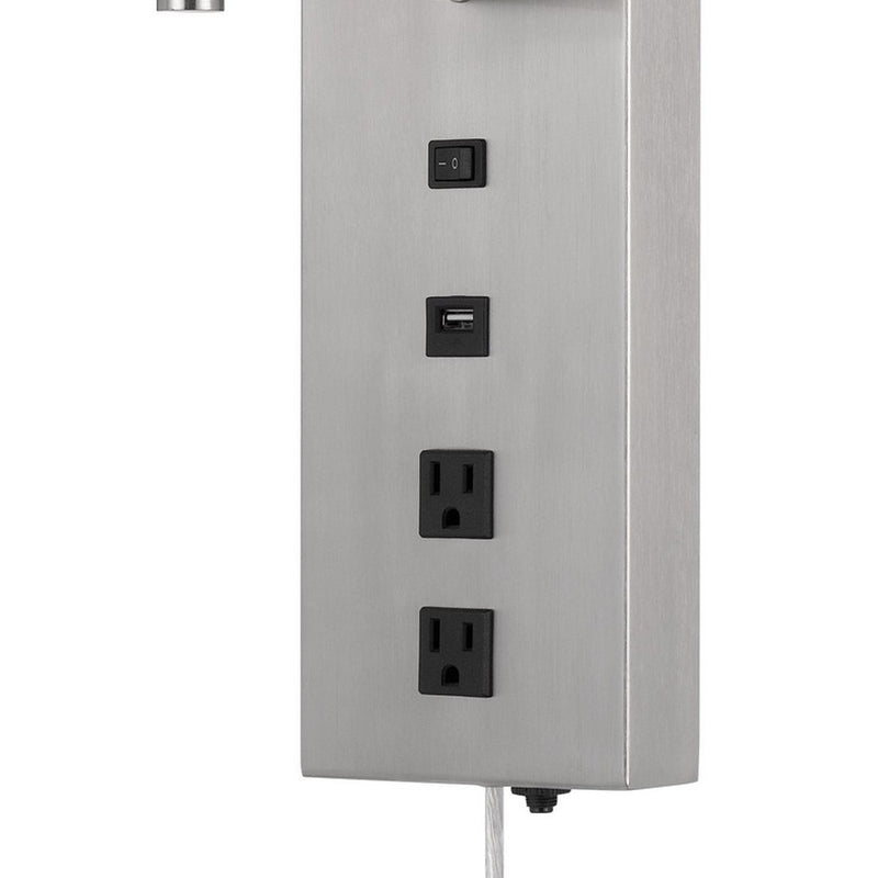 Rexi 19 Inch Modern Metal Wall Lamp Usb 2 Power Outlets White Silver-zoom-