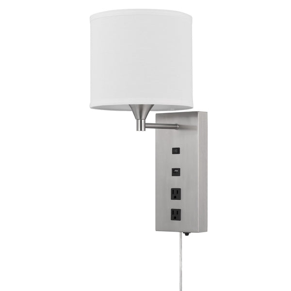 Rexi 19 Inch Modern Metal Wall Lamp Usb 2 Power Outlets White Silver
