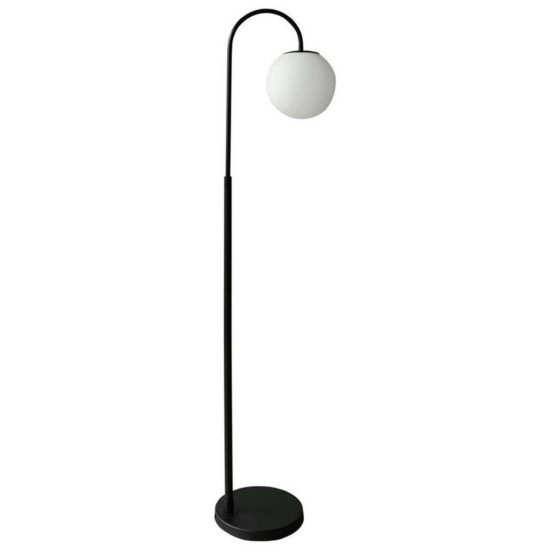 63 Inch Modern Metal Floor Lamp Frosted Glass Globe Shade Black White-zoom-