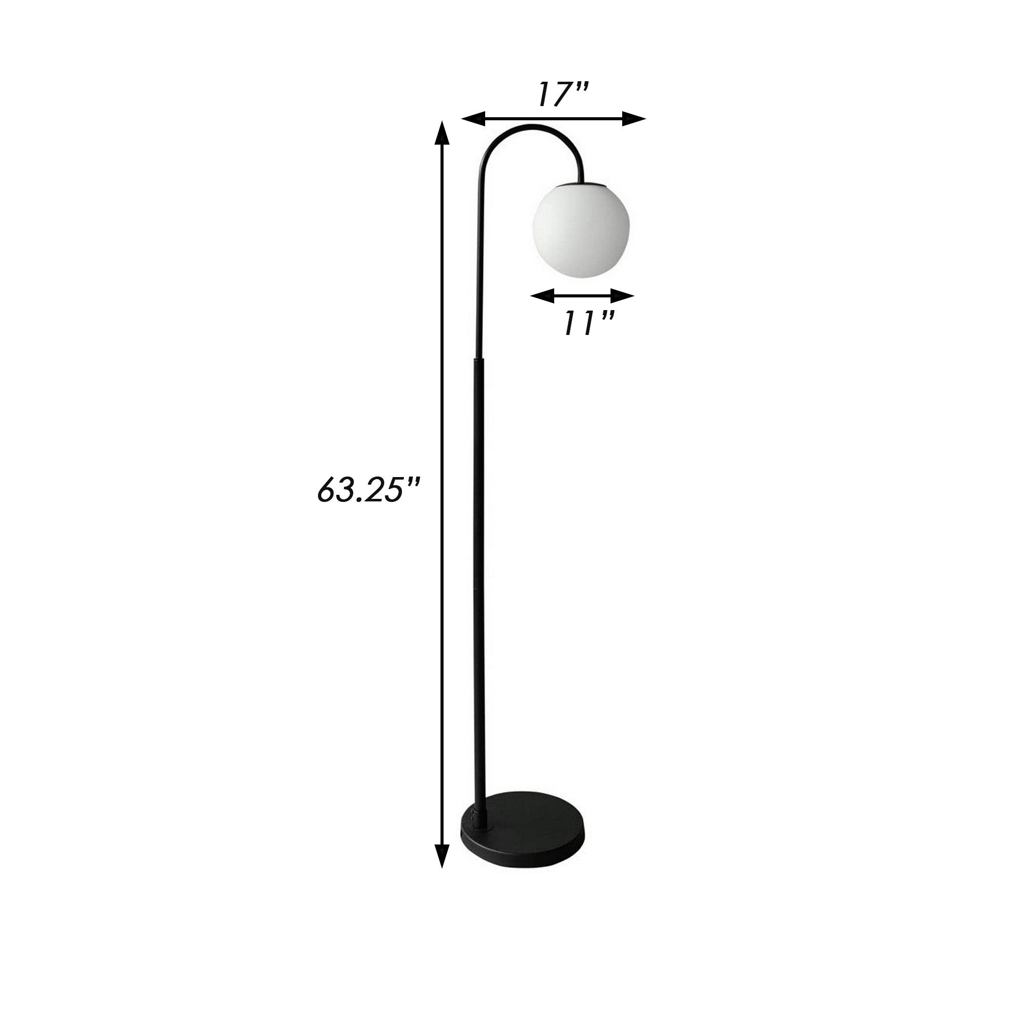 63 Inch Modern Metal Floor Lamp Frosted Glass Globe Shade Black White-zoom-5