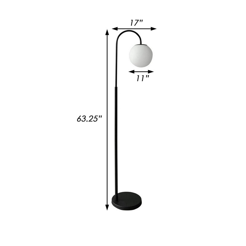 63 Inch Modern Metal Floor Lamp Frosted Glass Globe Shade Black White-zoom-