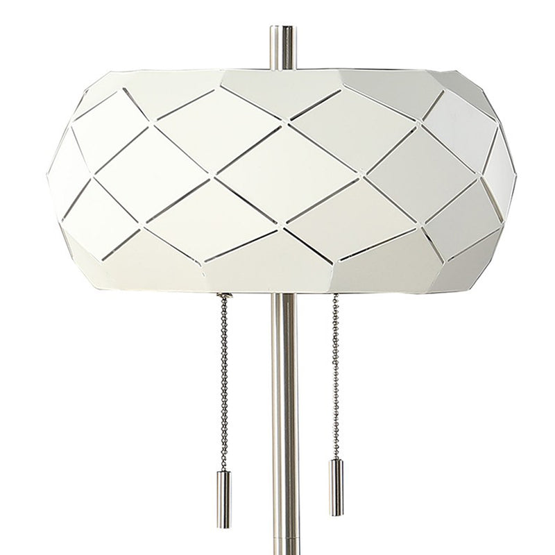 28 Inch Accent Table Lamp Geometric Drum Shade Metal Base White Silver-zoom-