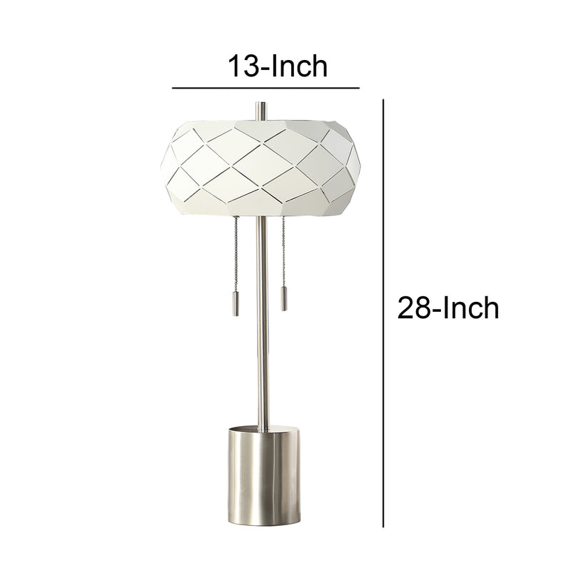 28 Inch Accent Table Lamp Geometric Drum Shade Metal Base White Silver-zoom-