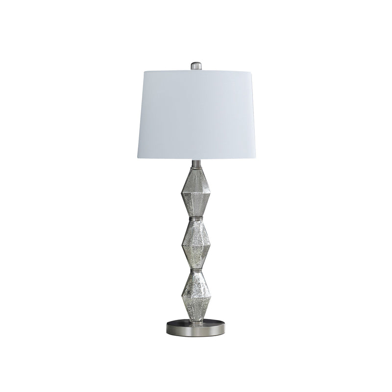 Ruth 30 Inch Accent Table Lamp Glass Diamond Pedestal Base White Silver-zoom-