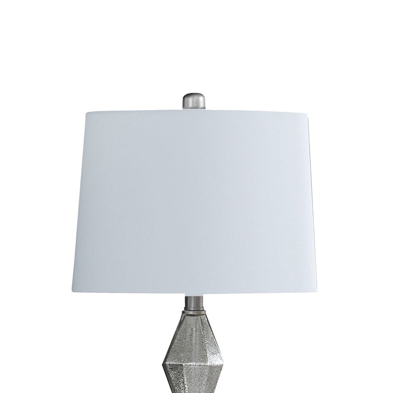 Ruth 30 Inch Accent Table Lamp Glass Diamond Pedestal Base White Silver-zoom-