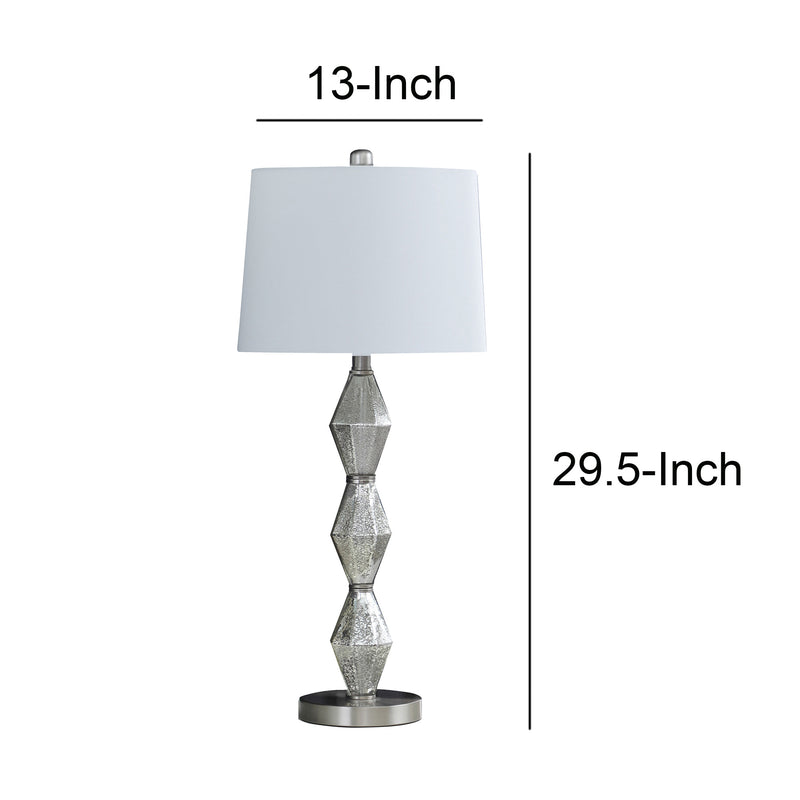 Ruth 30 Inch Accent Table Lamp Glass Diamond Pedestal Base White Silver-zoom-