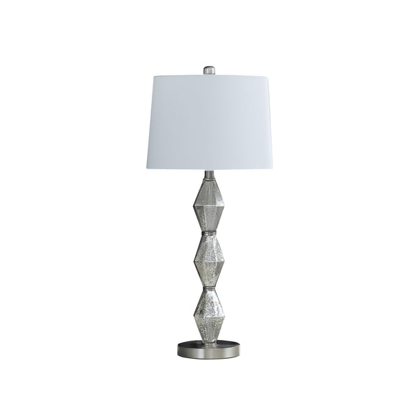 Ruth 30 Inch Accent Table Lamp Glass Diamond Pedestal Base White Silver