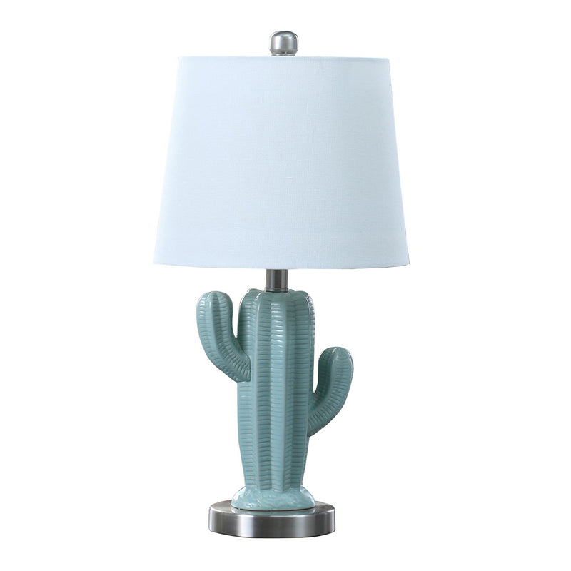 22 Inch Accent Table Lamp Cactus Designed Body Metal Base Blue White-zoom-