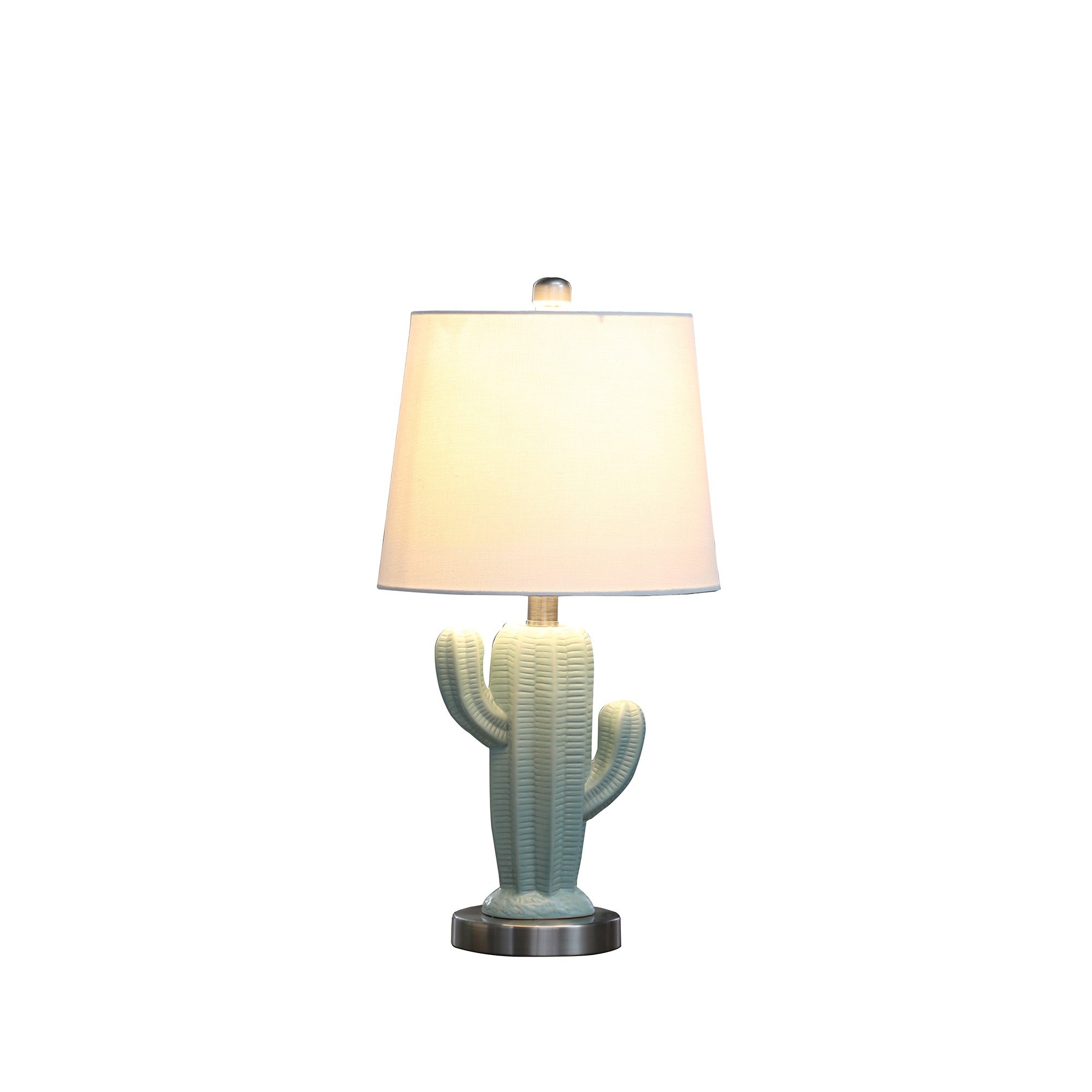 22 Inch Accent Table Lamp Cactus Designed Body Metal Base Blue White-zoom-2