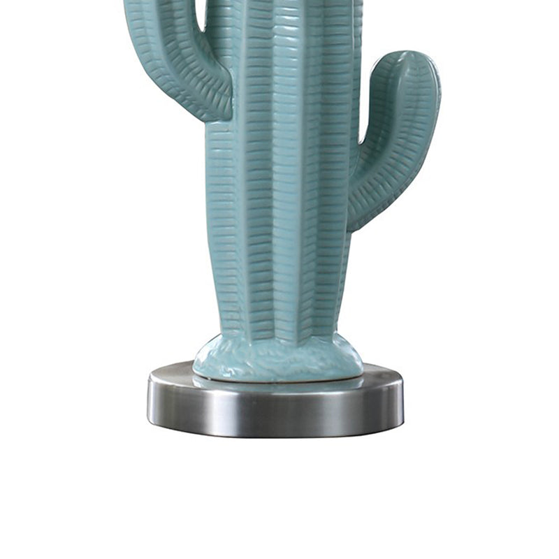 22 Inch Accent Table Lamp Cactus Designed Body Metal Base Blue White-zoom-