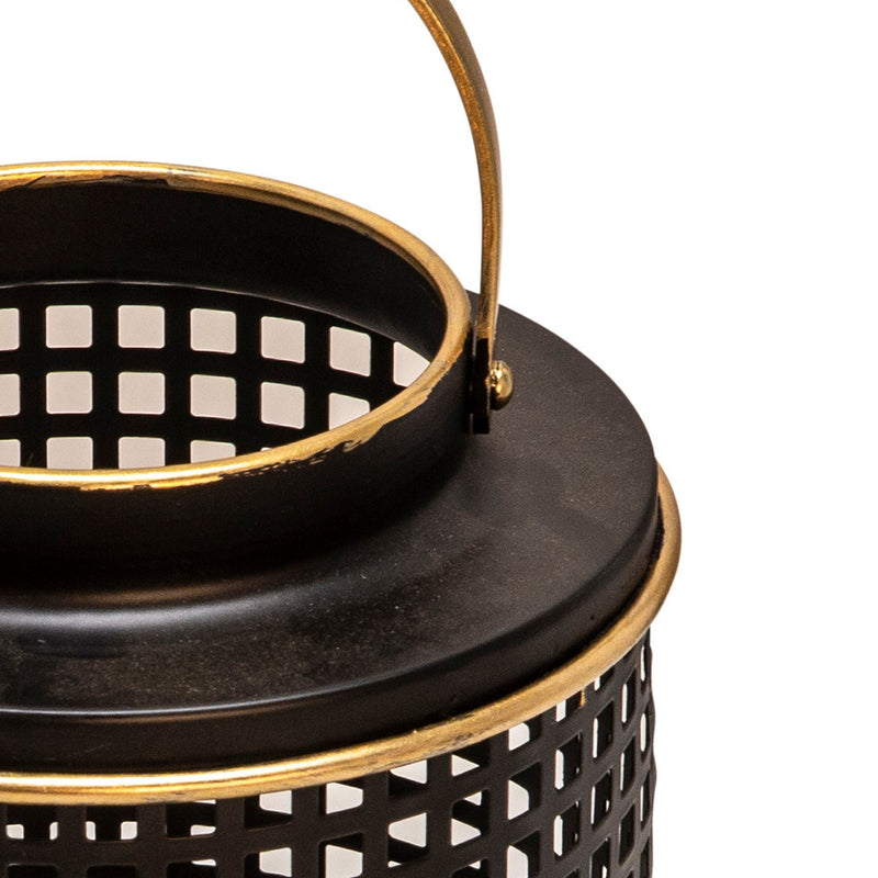 Kate 12 Inch Metal Candle Holder Sleek Grid Design Black Matte Gold-zoom-