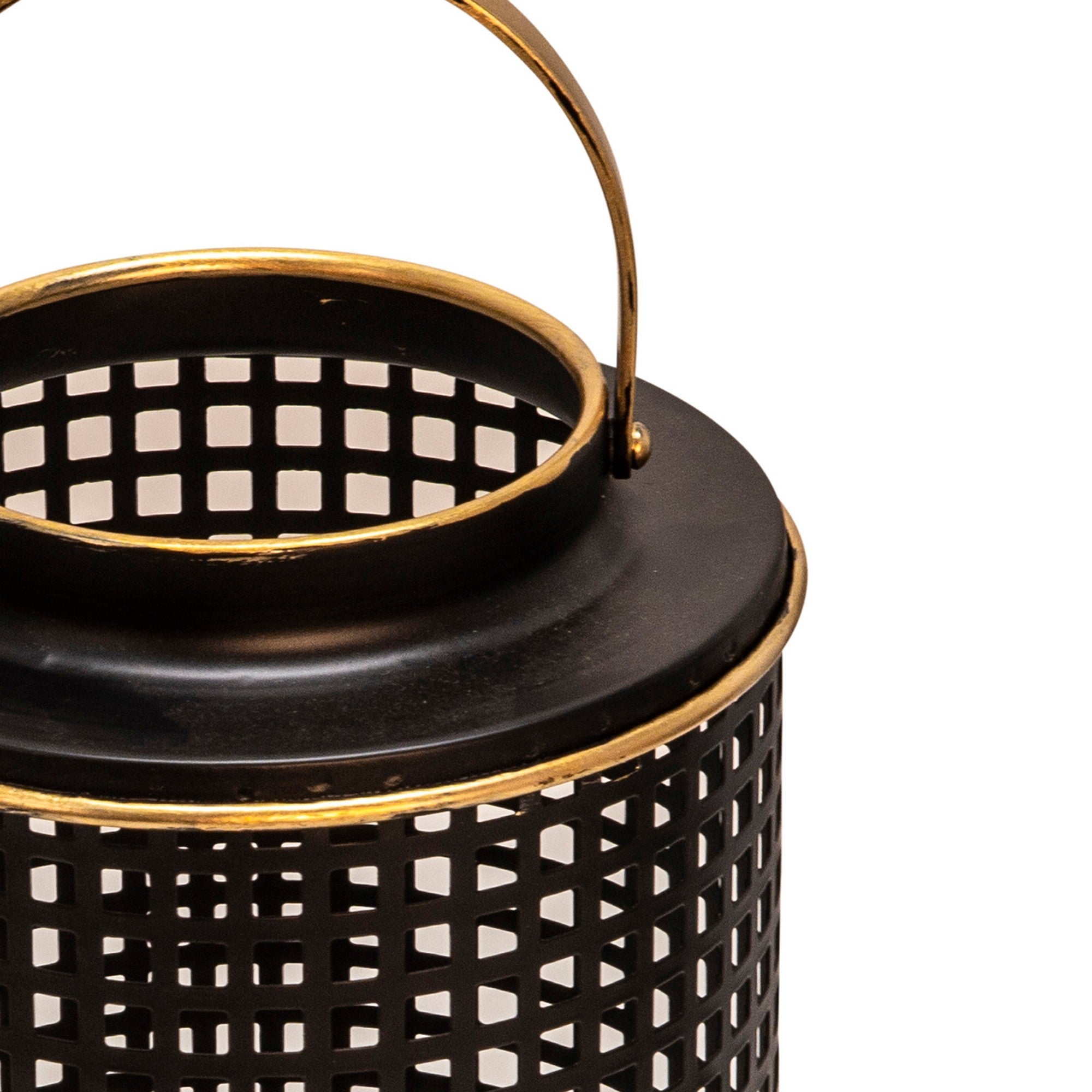 Kate 14 Inch Metal Candle Holder Sleek Grid Design Black Matte Gold-zoom-4